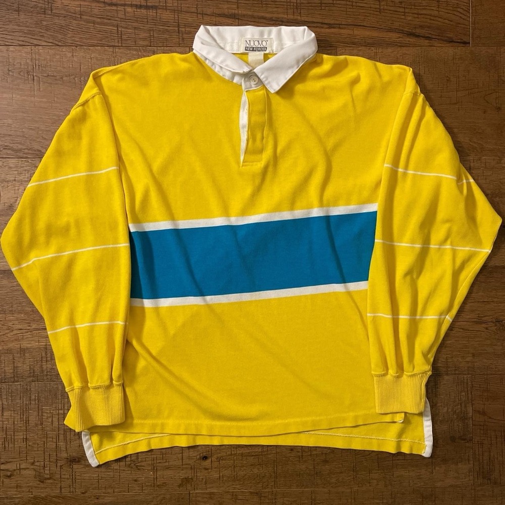 Nuovo New Forces Rugby Shirt Mens XL Yellow Blue Preppy Skater Sportswear